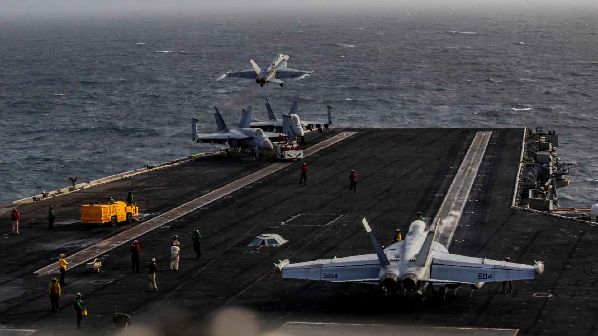 FILE PHOTO: An F/A-18E Super Hornet launches from the flight deck of Nimitz-class aircraft carrier USS Abraham Lincoln