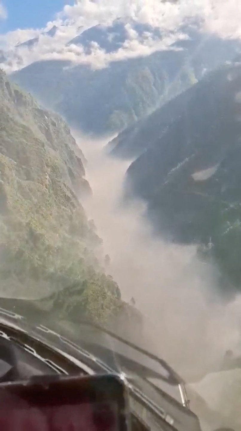Helicopter footage shows flash flooding in Nepal's valleys of Rasuwa