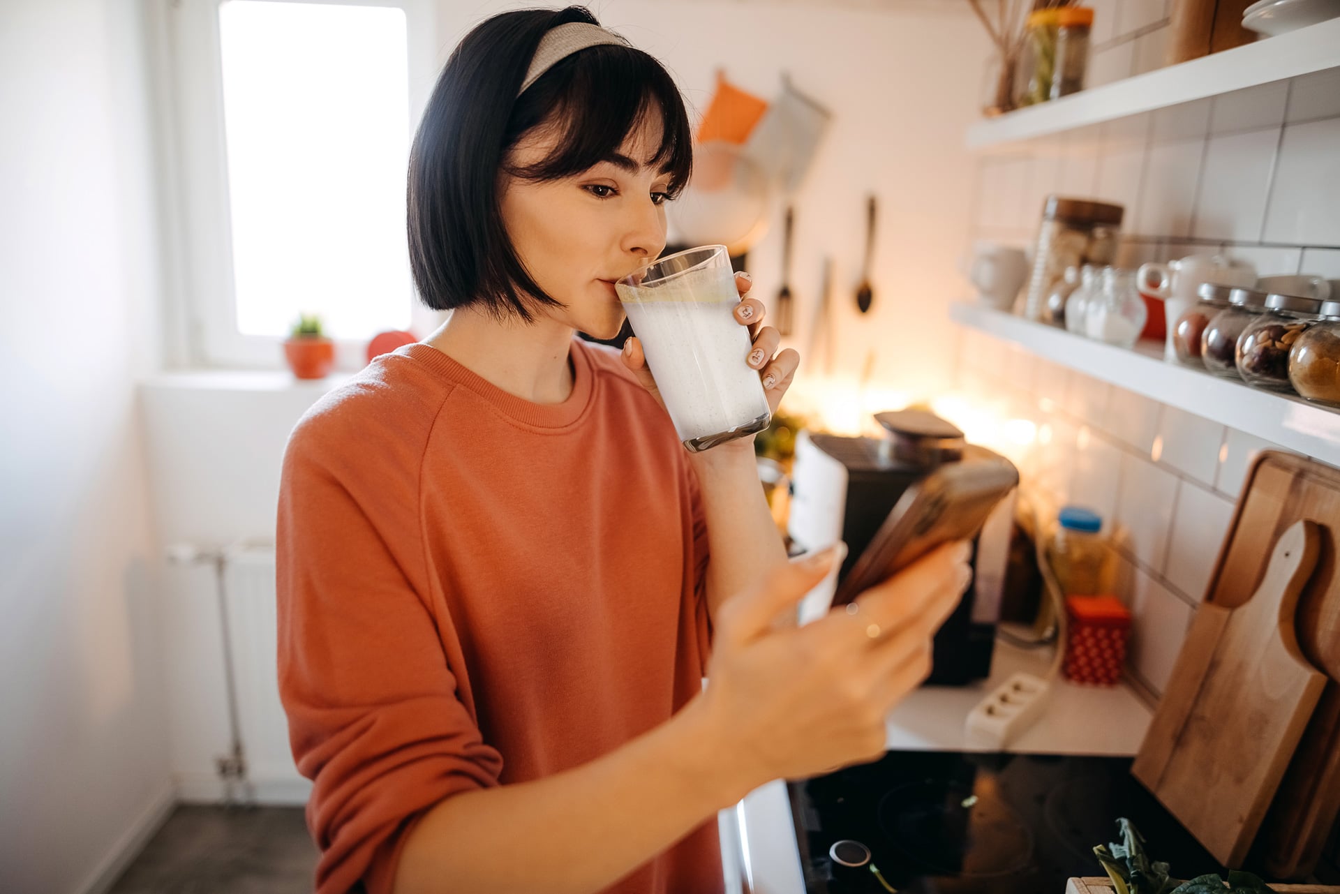 Woman drinking a meal replacement shake