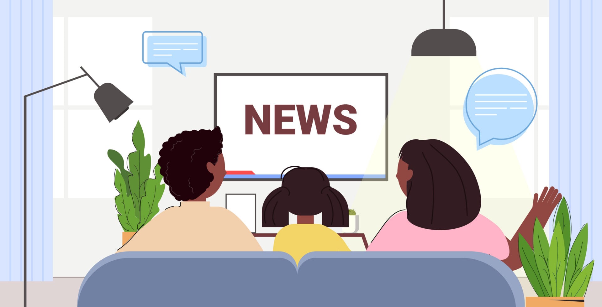 Family,Watching,Tv,Discussing,Daily,News,Program,On,Television,Parents