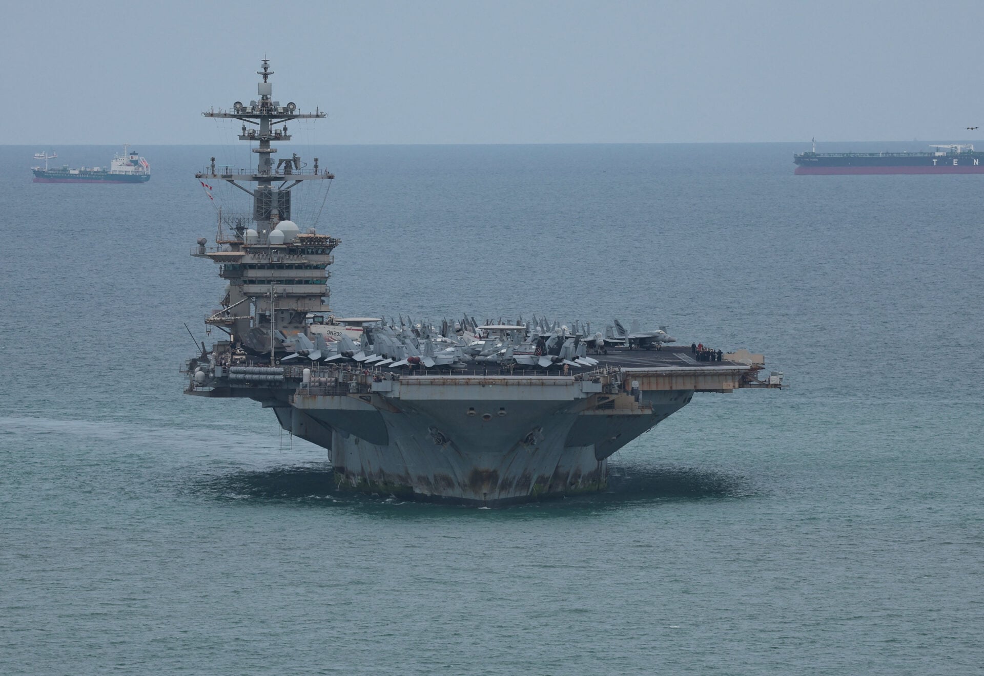 USS Abraham Lincoln sails toward Laem Chabang Port in Chonburi province, Thailand