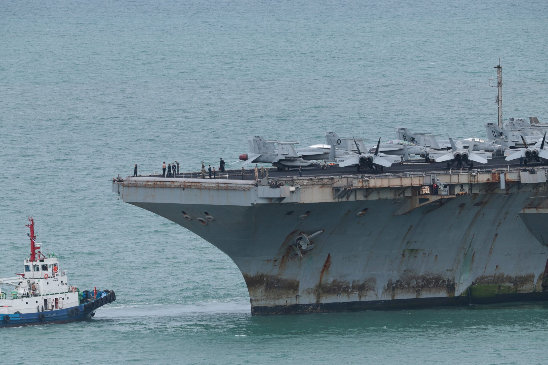 USS Abraham Lincoln sails toward Laem Chabang Port in Chonburi province, Thailand