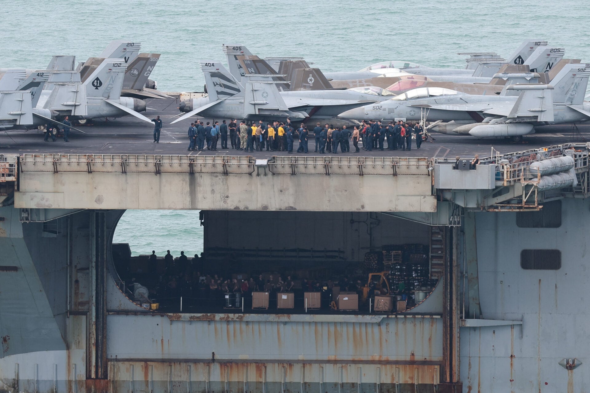 USS Abraham Lincoln sails toward Laem Chabang Port in Chonburi province, Thailand