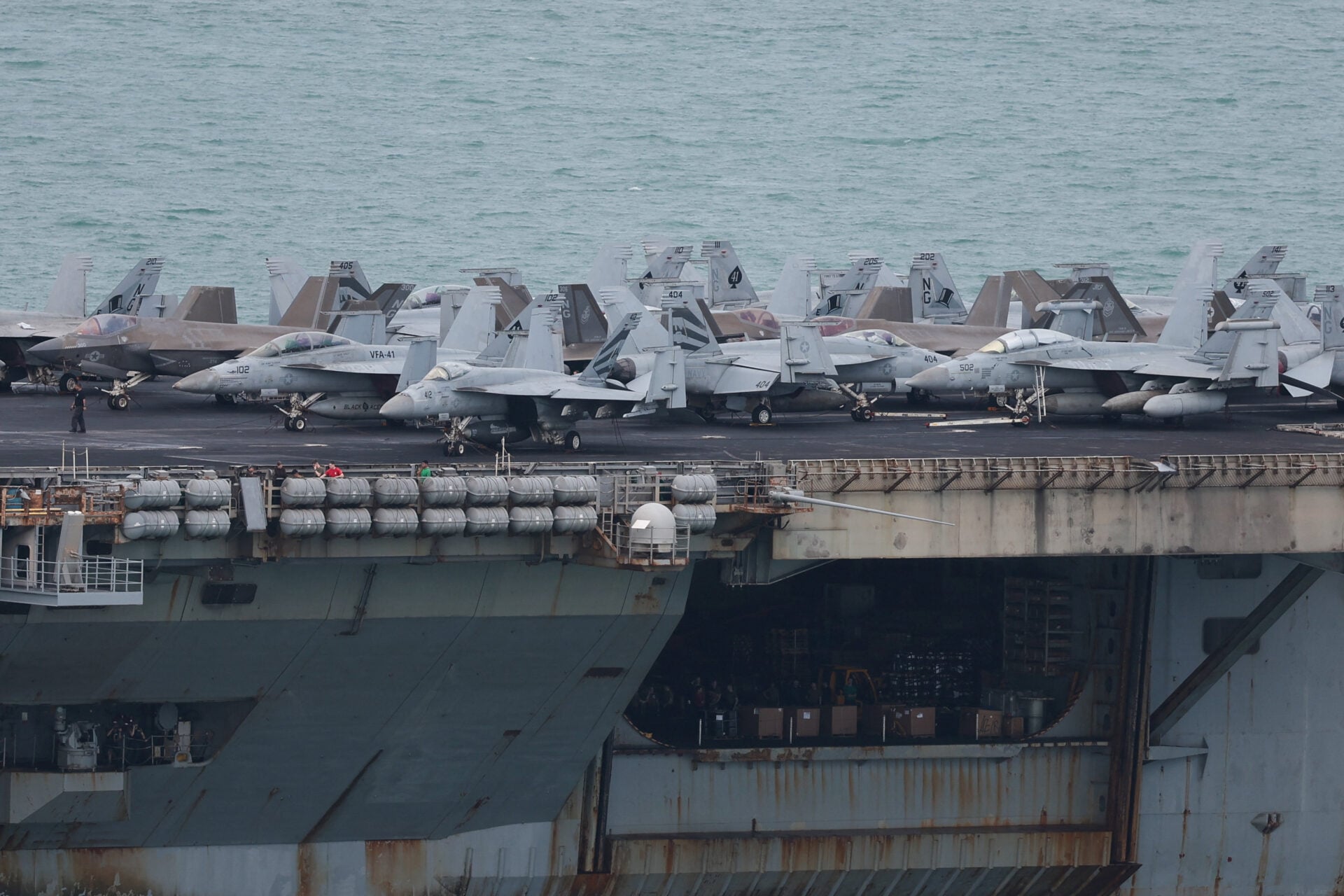 USS Abraham Lincoln sails toward Laem Chabang Port in Chonburi province, Thailand