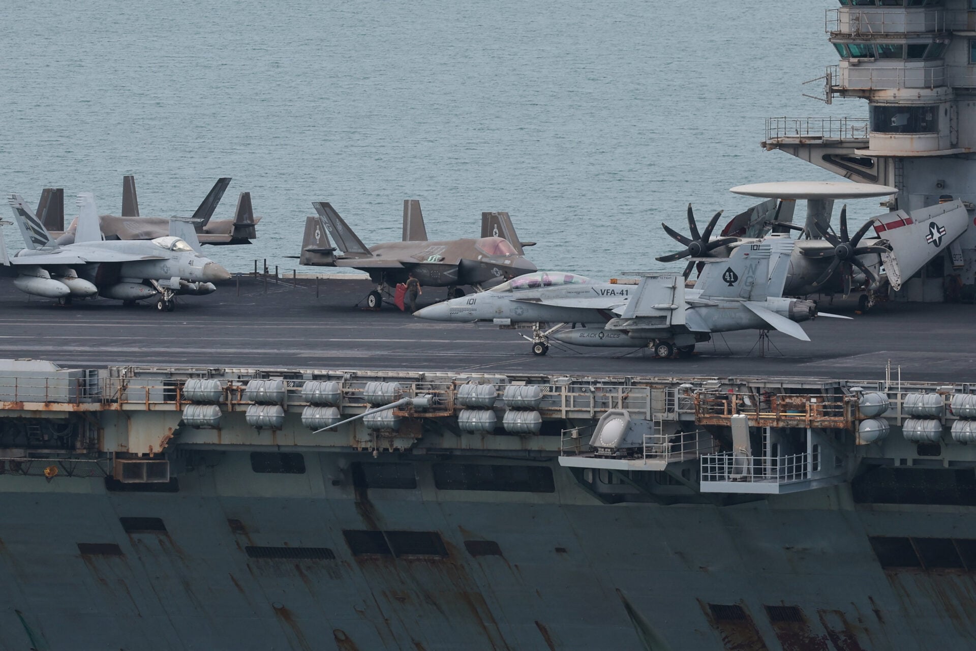 USS Abraham Lincoln sails toward Laem Chabang Port in Chonburi province, Thailand