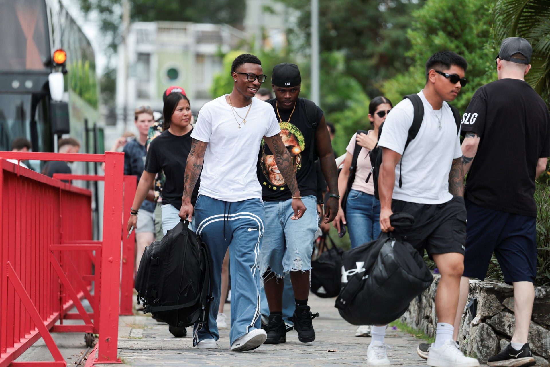 Members of U.S. military arrive at Hard Rock Hotel Pattaya for a welcoming ceremony, in Pattaya