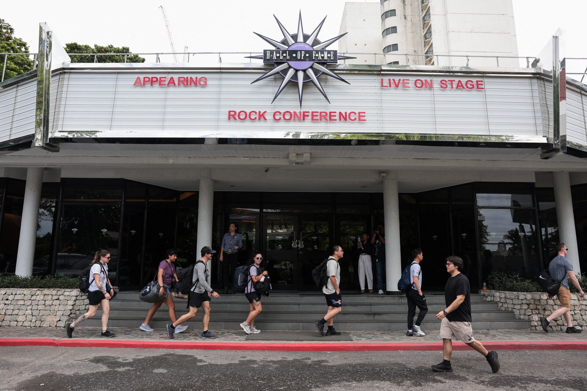 Members of U.S. military arrive at Hard Rock Hotel Pattaya for a welcoming ceremony, in Pattaya