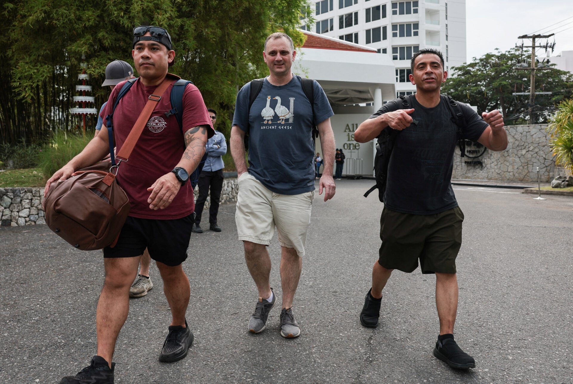 Members of U.S. military arrive at Hard Rock Hotel Pattaya for a welcoming ceremony, in Pattaya