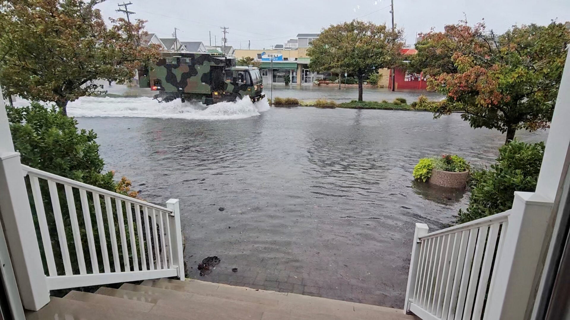Flooded street after heavy rain from a nor'easter, in Avalon, New Jersey