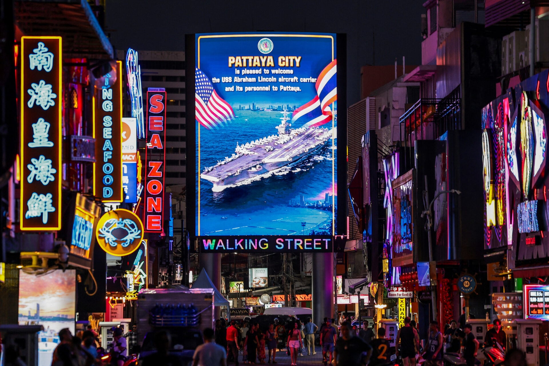 USS Abraham Lincoln docks at Laem Chabang Port in Chonburi province, Thailand