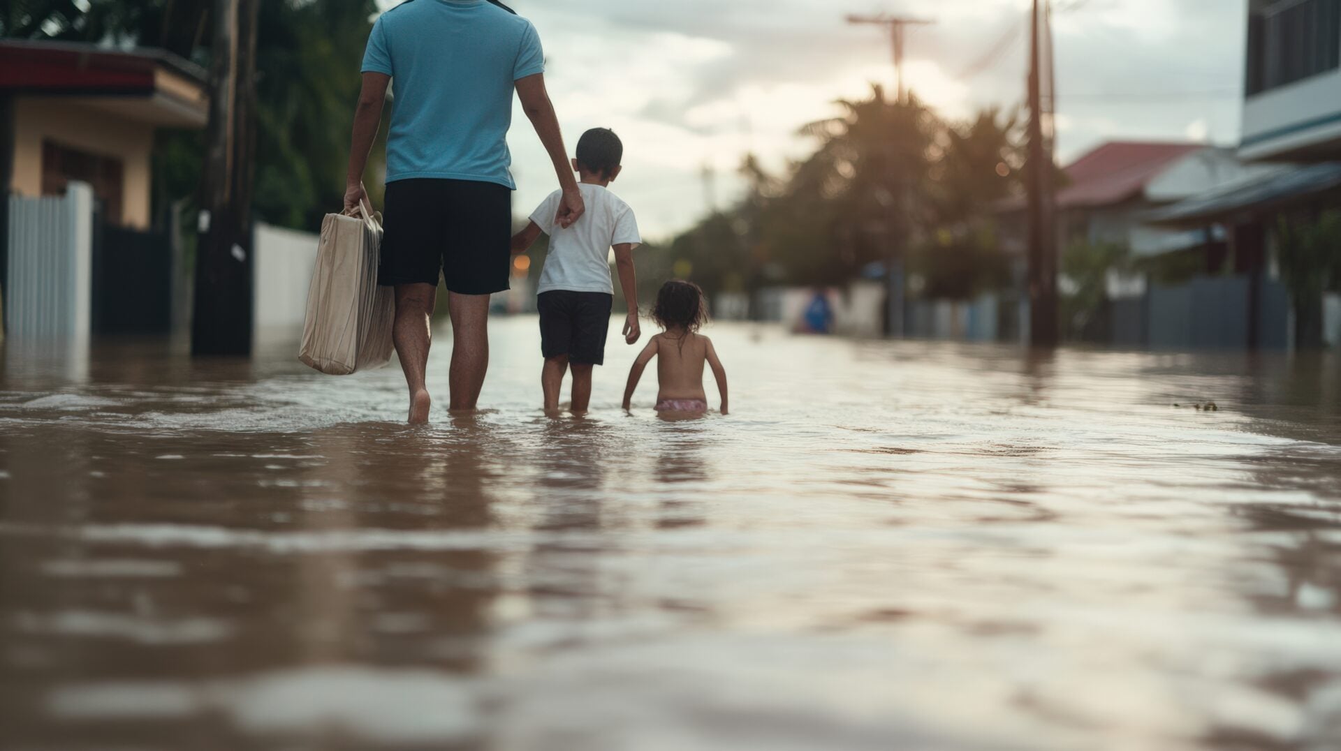father-children-walking-through-flooded-street-reflecting-resilience-family-bonding-natural-disaster